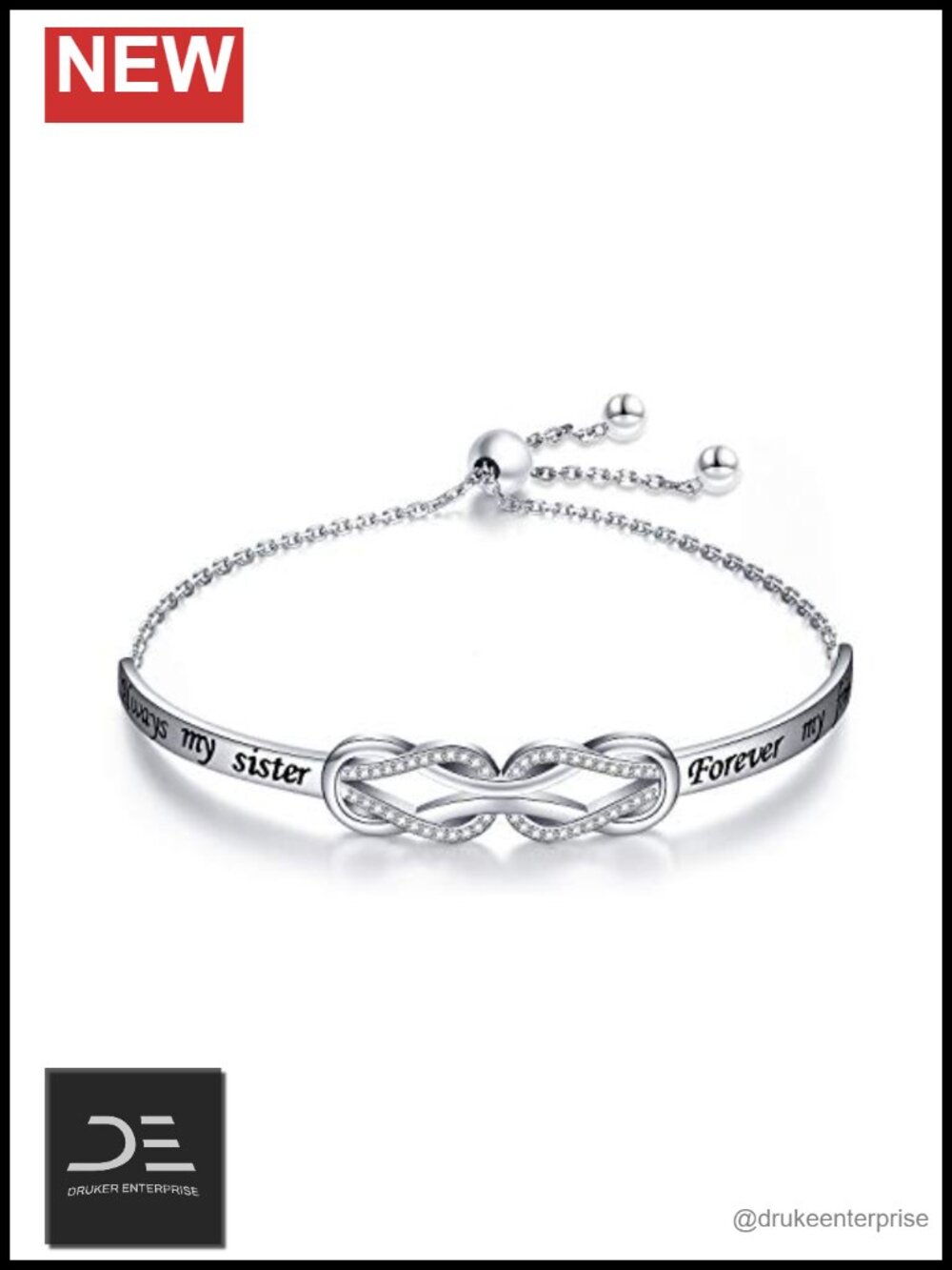 925 Sterling Silver Inspirational Knot Sister Bracelet Adjustable Friendship